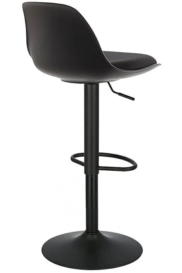 Nadya Bar Sandalyesi - Siyah Deri - Mat Siyah Ayaklı Yüksek Bar Taburesi 